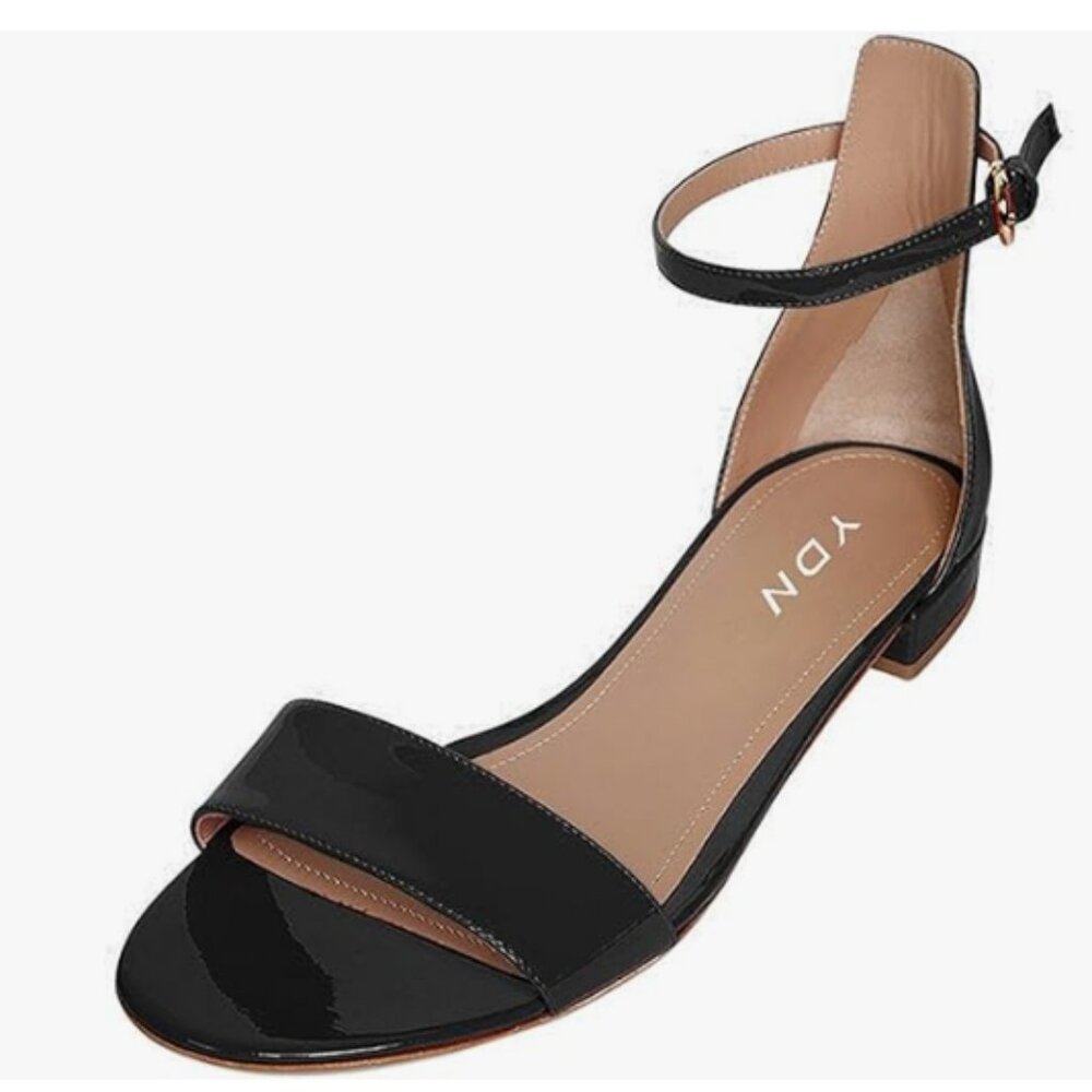 Ydn Black Block Low Heel Sandals Open Toe Ankle S… - image 1